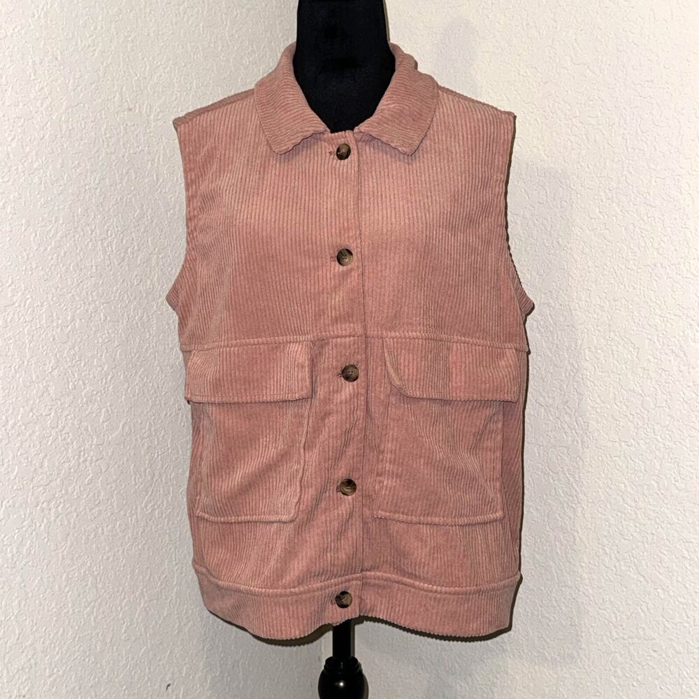 Emery Rose Corduroy Vest Women's Large Pink Sleeveless Pockets Button Front NWOT
